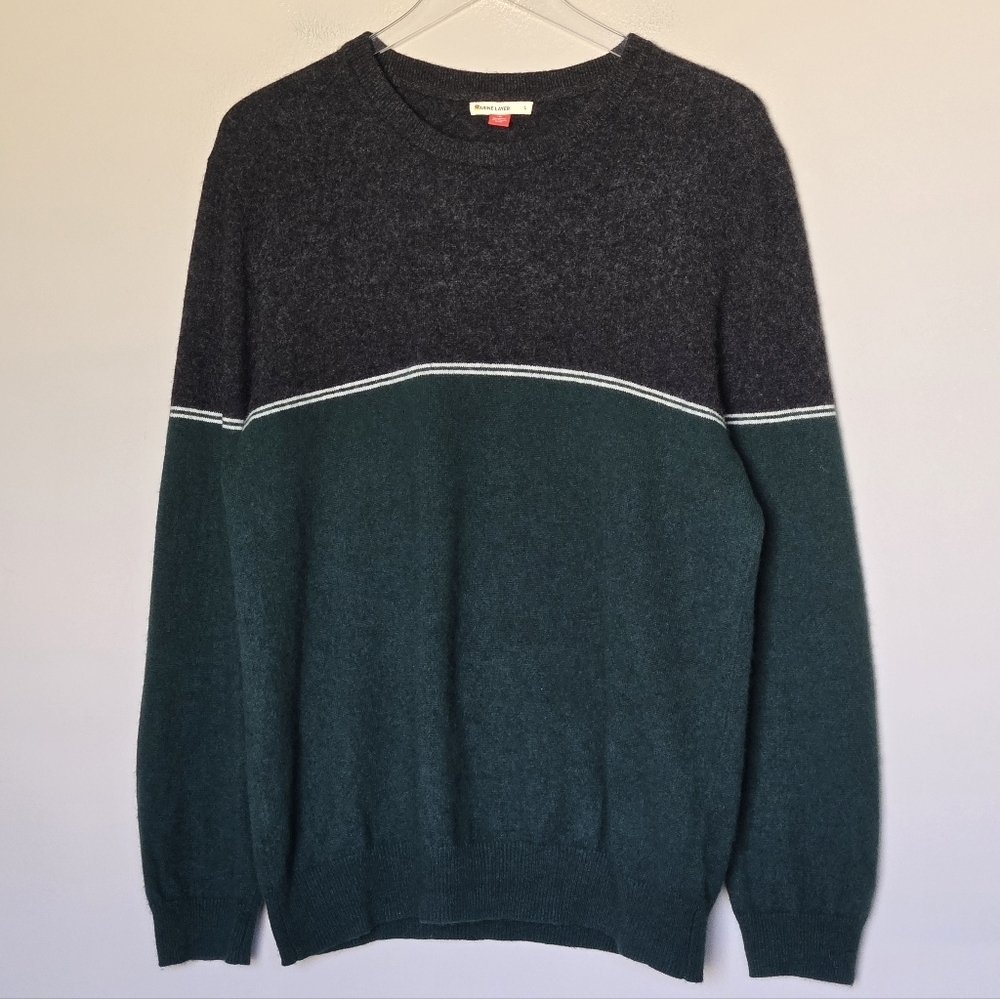 Marine layer Mason Colorblock Cashmere Sweater in Charcoal/Green Size L